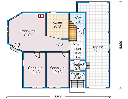 Планировка первого этажа :: Проект деревянного дома 10-03