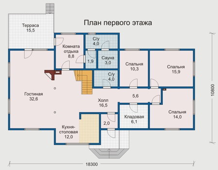 Планировка первого этажа :: Проект деревянного дома 10-11