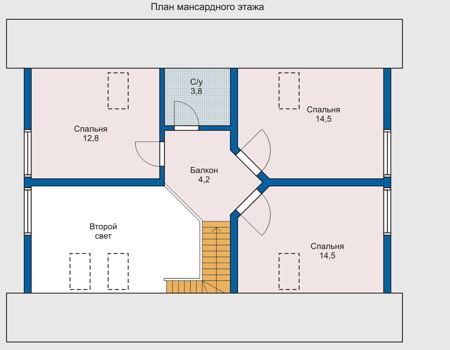 Планировка мансардного этажа :: Проект деревянного дома 10-18