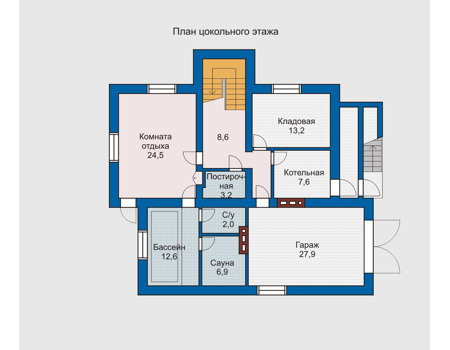 Планировка цокольного этажа :: Проект дома из комбинированных материалов 10-21