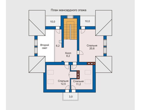 Планировка мансардного этажа :: Проект дома из комбинированных материалов 10-21