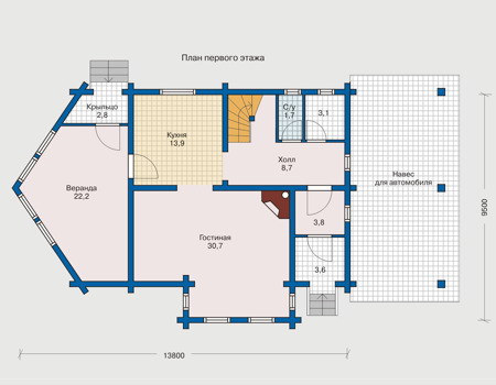 Планировка первого этажа :: Проект деревянного дома 10-26