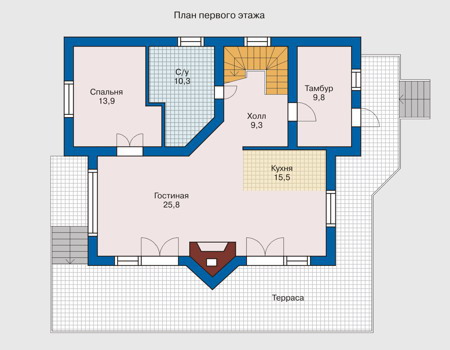 Планировка первого этажа :: Проект деревянного дома 10-28
