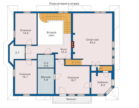 Планировка второго этажа :: Проект деревянного дома 10-36