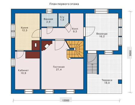 Планировка первого этажа :: Проект деревянного дома 10-37