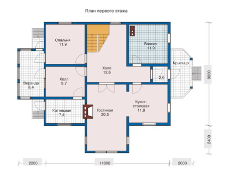 Планировка первого этажа :: Проект деревянного дома 10-41