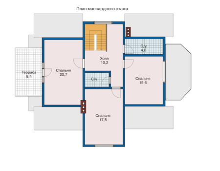Планировка мансардного этажа :: Проект деревянного дома 10-41