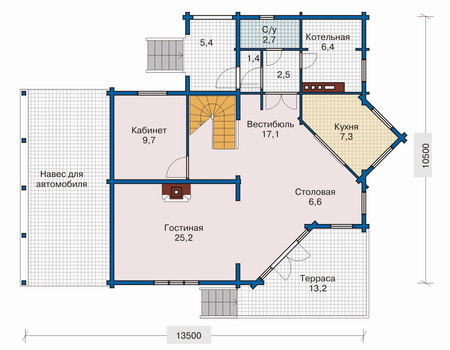 Планировка первого этажа :: Проект деревянного дома 10-51