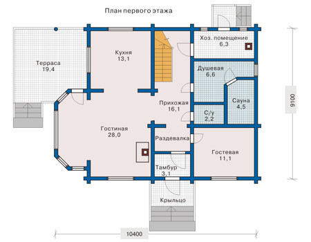Планировка первого этажа :: Проект деревянного дома 10-55