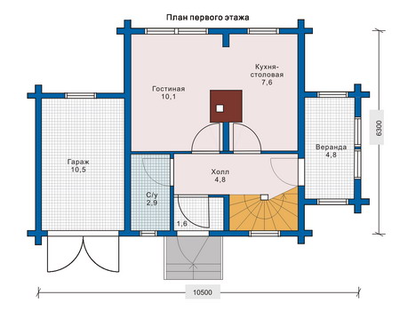Планировка первого этажа :: Проект деревянного дома 10-58