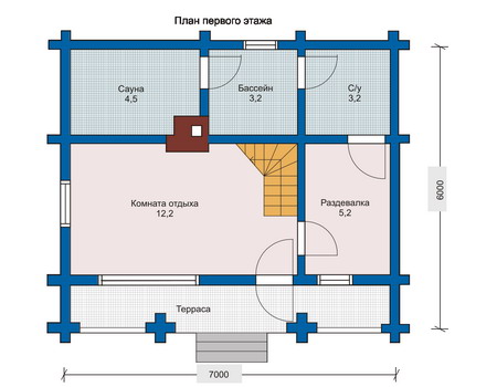 Планировка первого этажа :: Проект деревянного дома 10-65