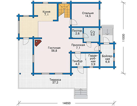 Планировка первого этажа :: Проект деревянного дома 10-75