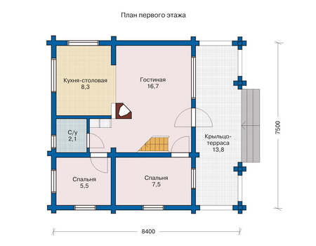 Планировка первого этажа :: Проект деревянного дома 10-76