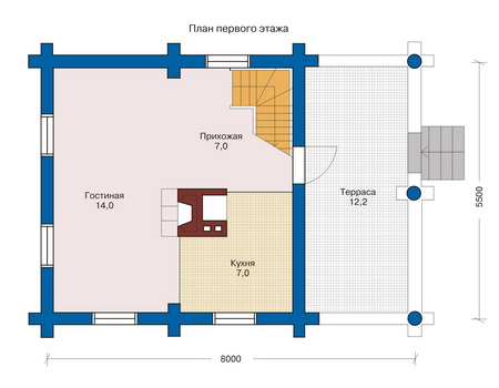 Планировка первого этажа :: Проект деревянного дома 10-77