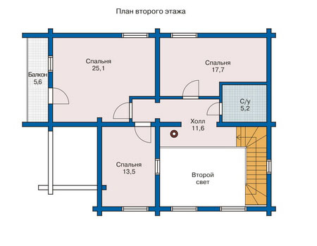 Планировка второго этажа :: Проект деревянного дома 10-81