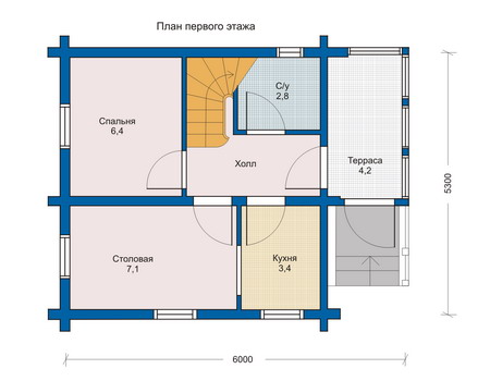 Планировка первого этажа :: Проект деревянного дома 10-85