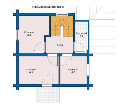 Планировка мансардного этажа :: Проект деревянного дома 10-85