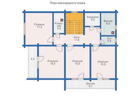 Планировка мансардного этажа :: Проект деревянного дома 11-00