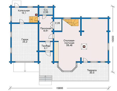 Планировка первого этажа :: Проект деревянного дома 11-09