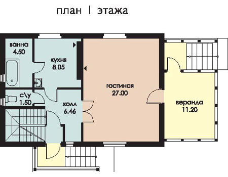 Планировка первого этажа :: Проект деревянного дома 11-28