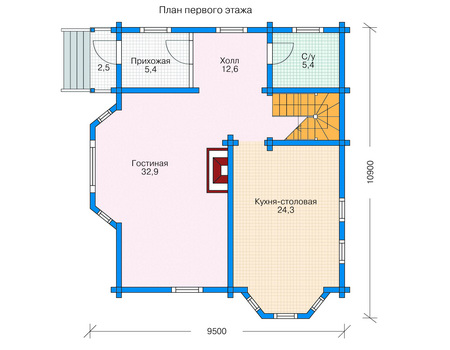 Планировка первого этажа :: Проект деревянного дома 11-35