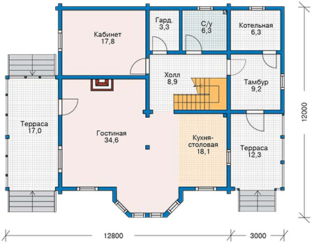 Планировка первого этажа :: Проект деревянного дома 11-36
