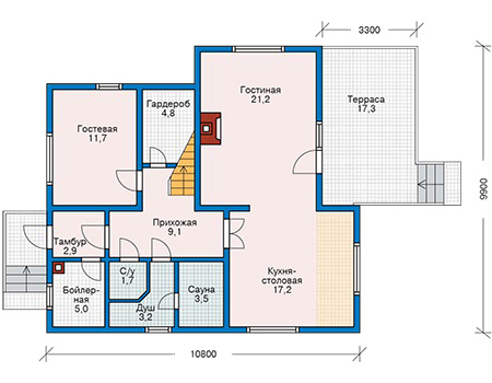 Планировка первого этажа :: Проект деревянного дома 11-44