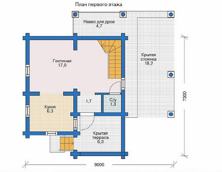 Планировка первого этажа :: Проект деревянного дома 11-46