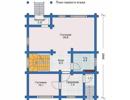 Планировка первого этажа :: Проект деревянного дома 11-50