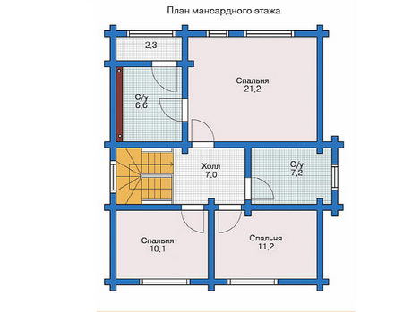 Планировка мансардного этажа :: Проект деревянного дома 11-50