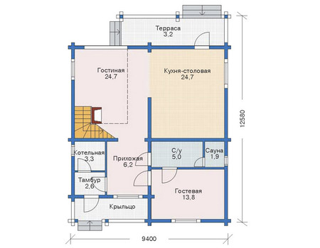 Планировка первого этажа :: Проект деревянного дома 11-54