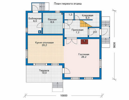 Планировка первого этажа :: Проект деревянного дома 11-56