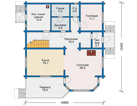 Планировка первого этажа :: Проект деревянного дома 11-57
