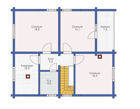 Планировка второго этажа :: Проект деревянного дома 11-71