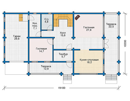 Планировка первого этажа :: Проект деревянного дома 11-73