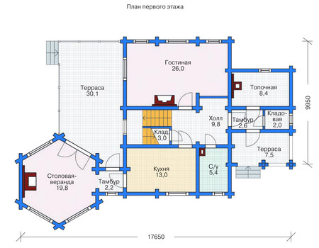 Планировка первого этажа :: Проект деревянного дома 11-76