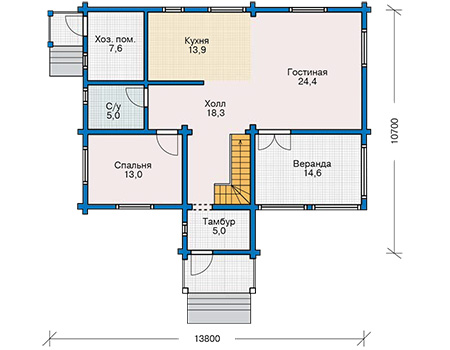 Планировка первого этажа :: Проект деревянного дома 11-77