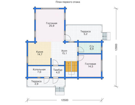 Планировка первого этажа :: Проект деревянного дома 11-78