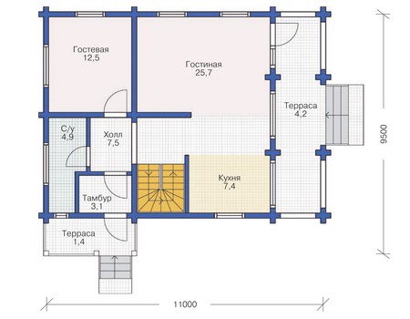 Планировка первого этажа :: Проект деревянного дома 11-86