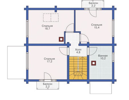 Планировка мансардного этажа :: Проект деревянного дома 11-87