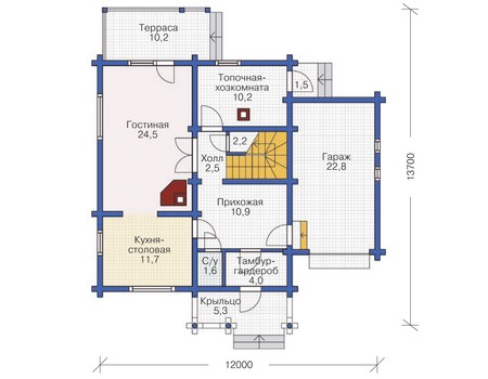Планировка первого этажа :: Проект деревянного дома 11-88