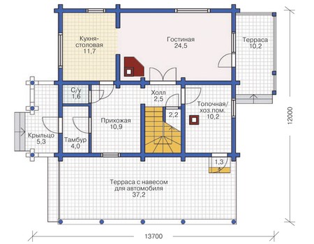 Планировка первого этажа :: Проект деревянного дома 11-90