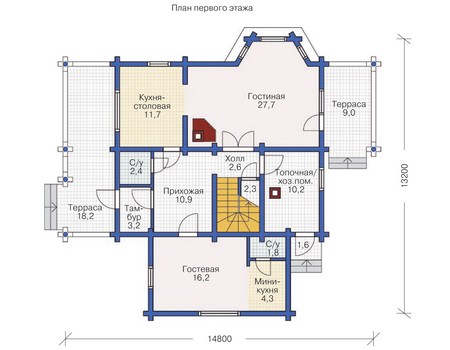 Планировка первого этажа :: Проект деревянного дома 11-91