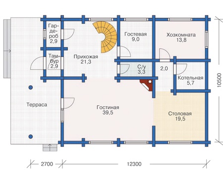 Планировка первого этажа :: Проект деревянного дома 12-01