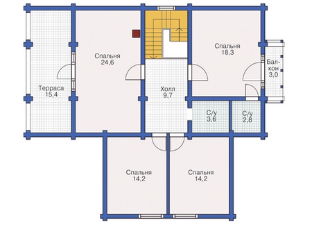Планировка мансардного этажа :: Проект деревянного дома 12-17