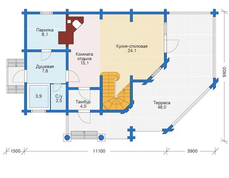 Планировка первого этажа :: Проект деревянного дома 12-43