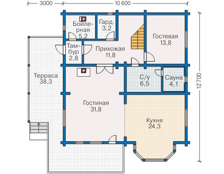 Планировка первого этажа :: Проект деревянного дома 12-67
