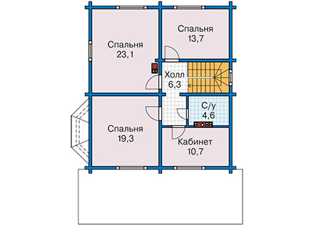 Планировка мансардного этажа :: Проект деревянного дома 12-88