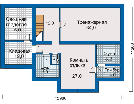 Планировка цокольного этажа :: Проект дома из кирпича 30-48