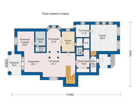Планировка первого этажа :: Проект дома из кирпича 30-57